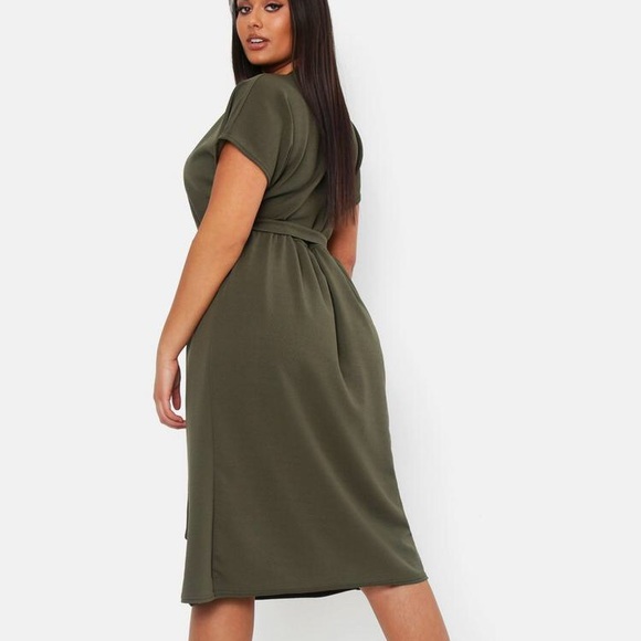 Plus Belted Button Midi Dress - Picture 2 of 4